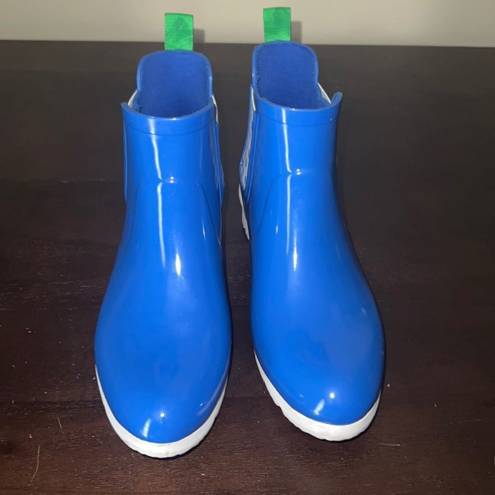 Cougar Terri Handcrafted Rubber Blue Polka Dot Slip On Ankle Rain Boots - Picture 2 of 7